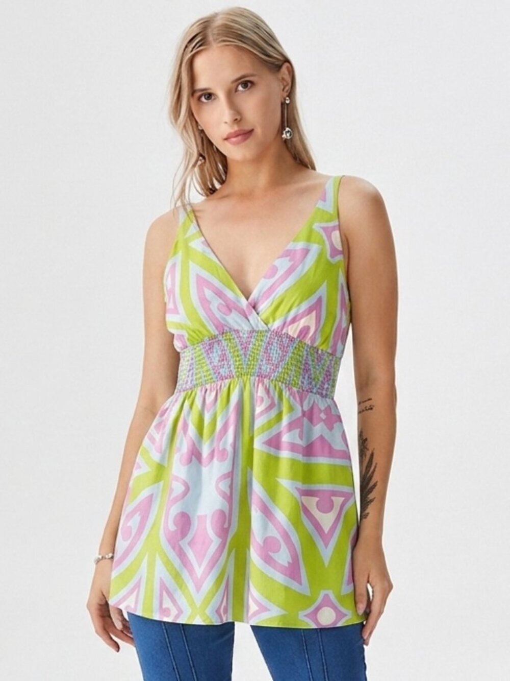 NWT Alice & Trixie 100% Silk Sleeveless V-Neck Cinched Waist Boho Top